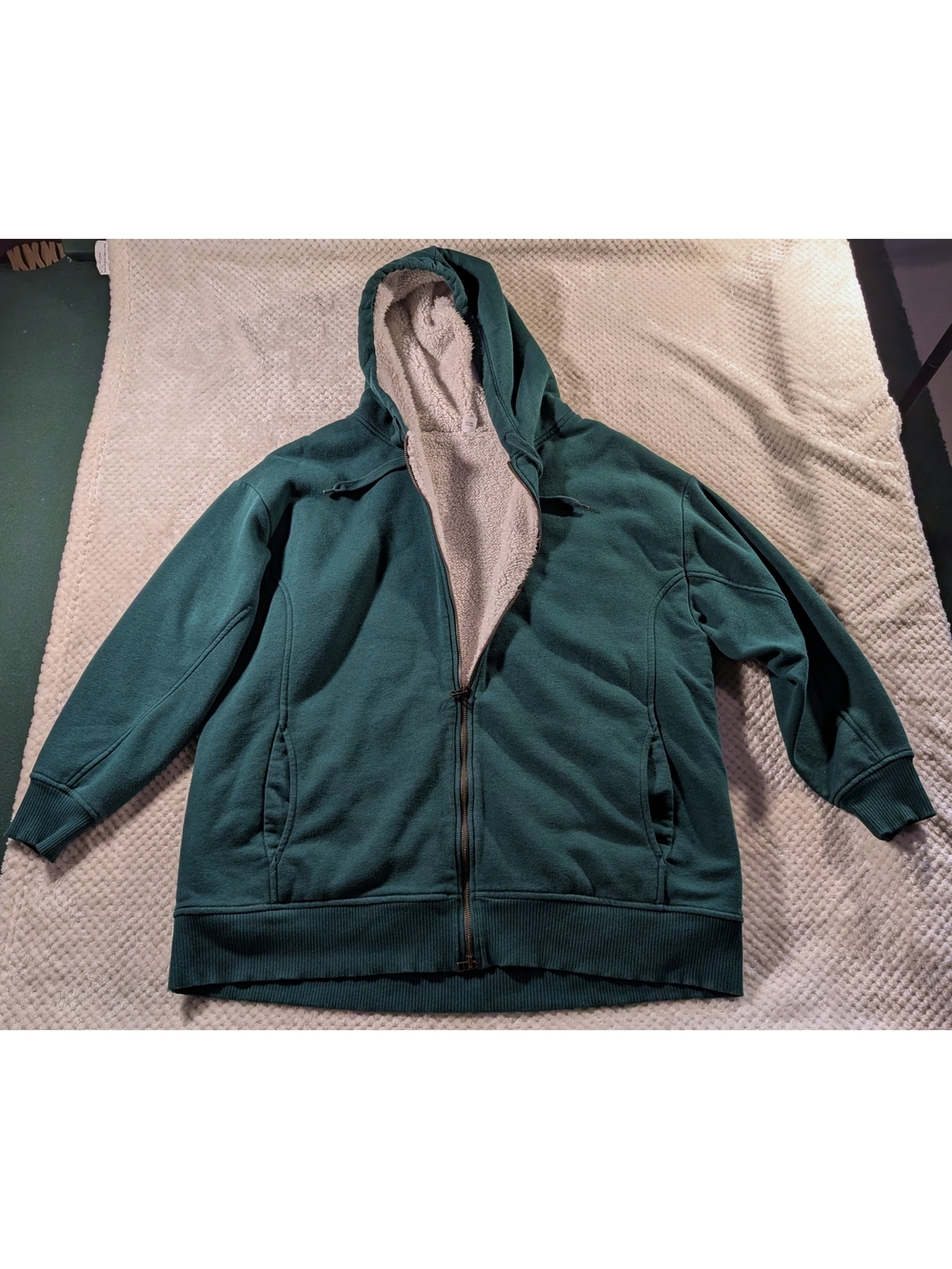 Old Navy Oversized Green Zip-Up Sherpa Lined Hoodie